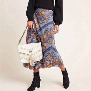 Anthropologie Tanvi Kedia Sandrine Bias Midi Skirt Size 0 Blue Orange